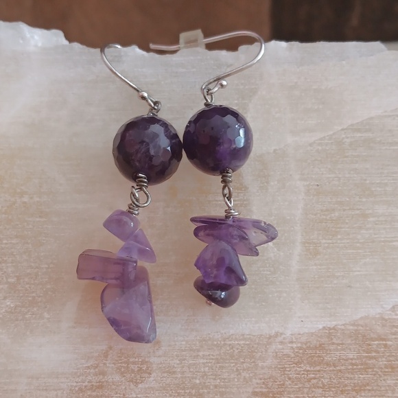 Jewelry - Amethyst French  Silver Wire Dangle Earrings